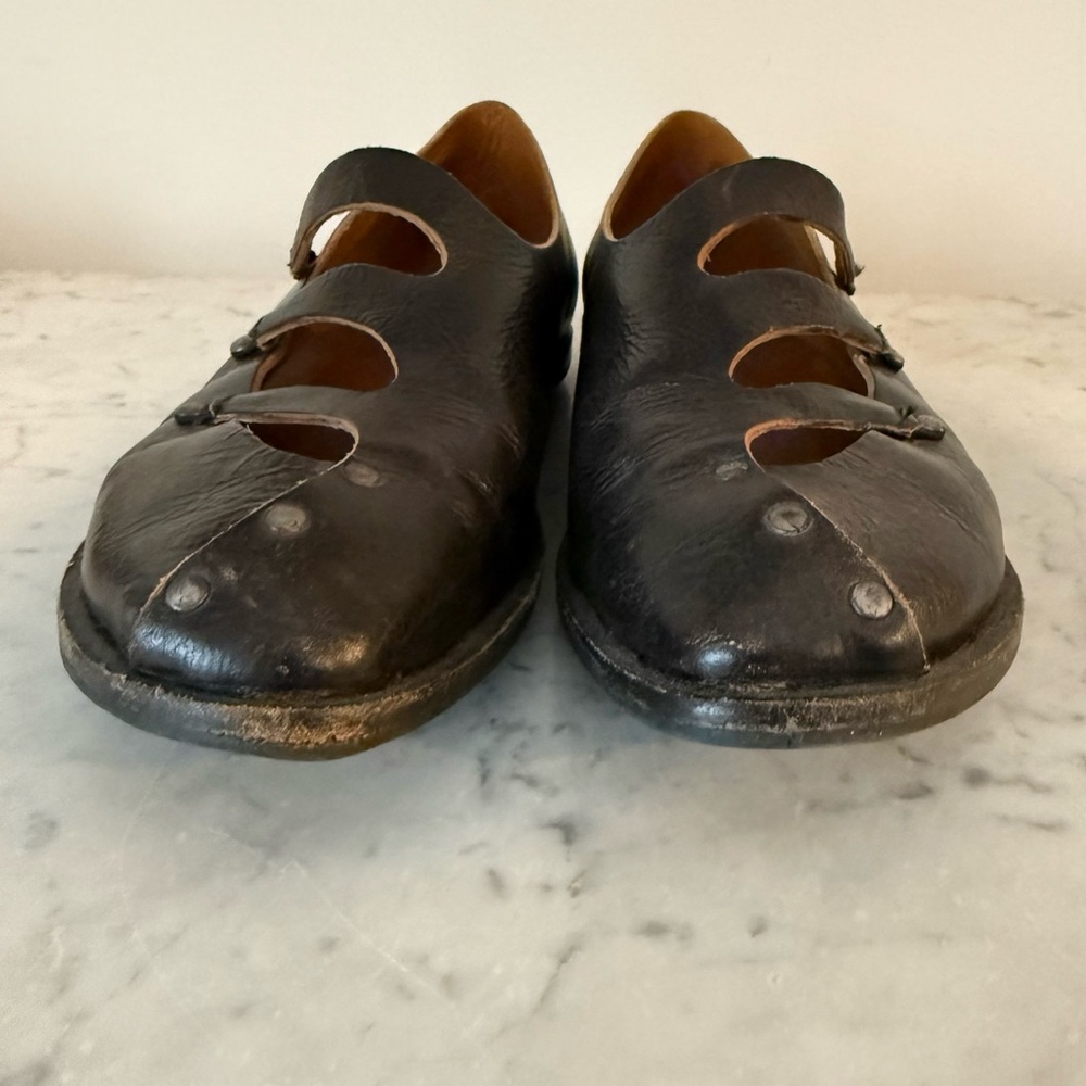 CYDWOQ Bout Asymmetrical Black Leather Mary Jane Flats 39.5 - Picture 5 of 11